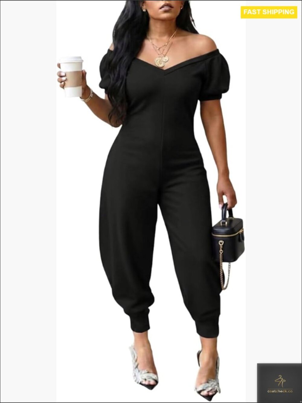 Off Shoulder V Neck Jumpsuit Loose Fit Cropped Jogger Romper Summer Club Outfit